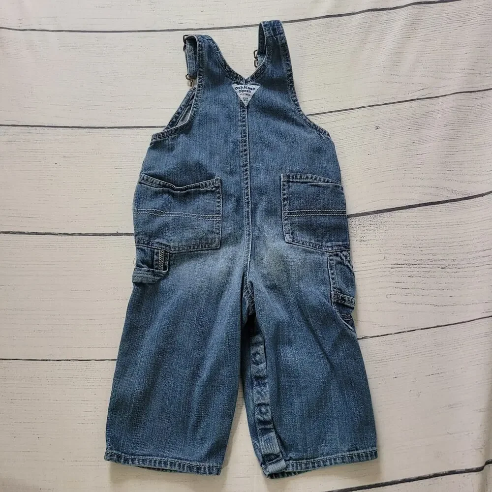 Oshkosh‎ B'Gosh Size 18mo Classic Medium Wash Long Overalls Bibs Jeans Denim